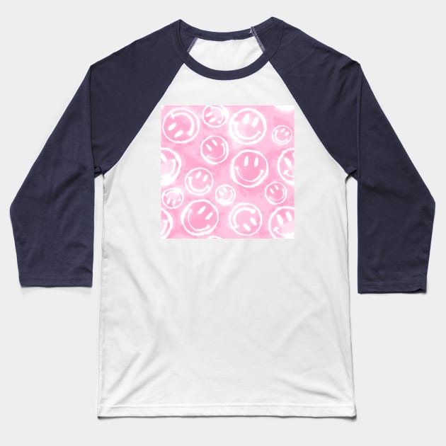 Pink Tie-Dye Smileys Baseball T-Shirt by Carolina Díaz